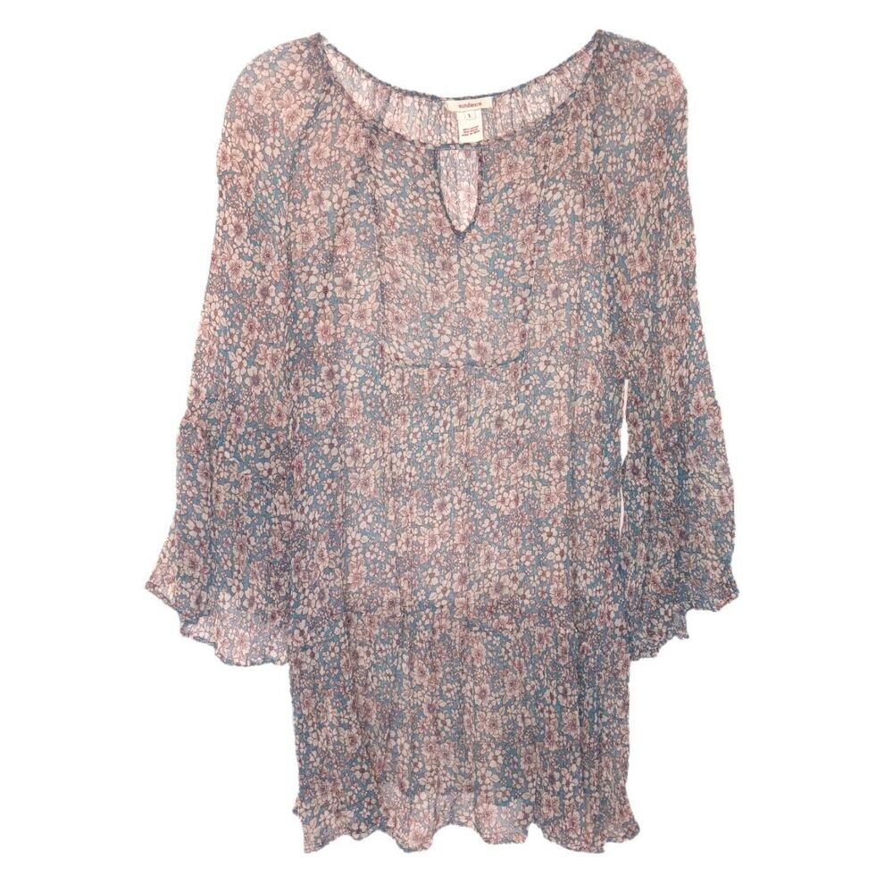 Sundance Sheer Floral 3/4 Sleeve Trumpet Sleeve Top Size L Fairy Hippy Boho Chic